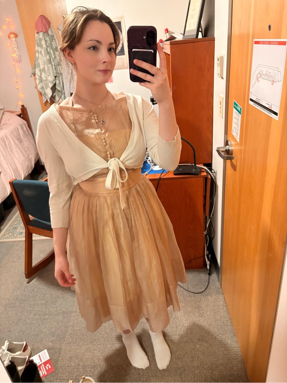 Sleeveless Beige Fit-and-Flare Dress - Picture 4 of 6